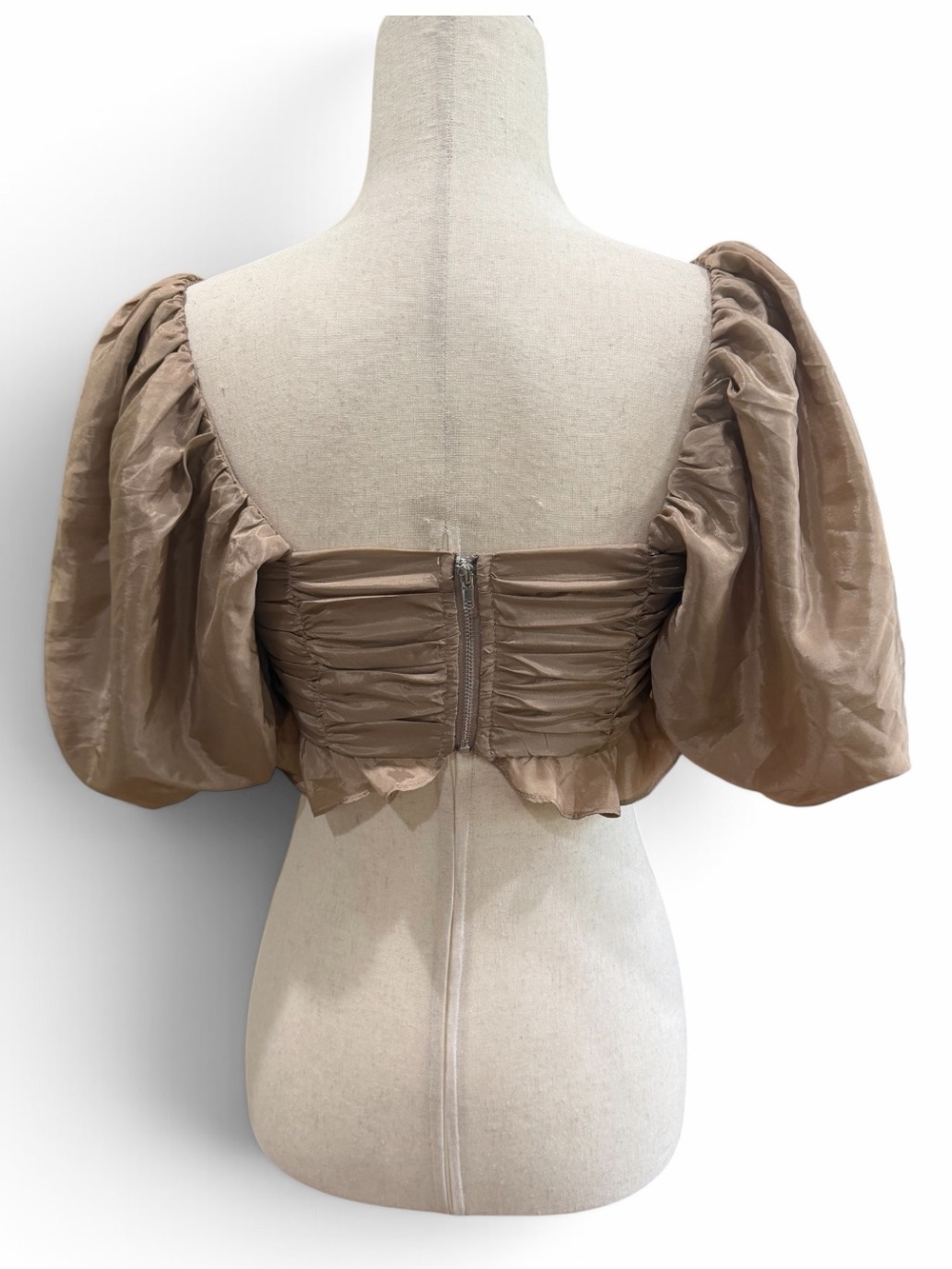 ALTAR'D STATE Tan Taupe Puff Sleeve Rose Crop Top - Size S - Picture 2 of 10